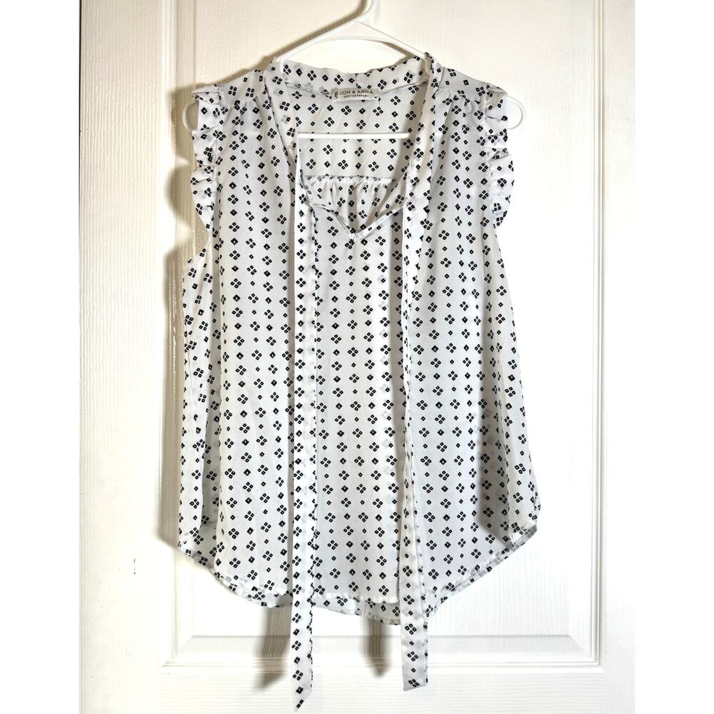Jon & Anna Contemporary Black & White Diamond Tie Front Blouse Women’s M